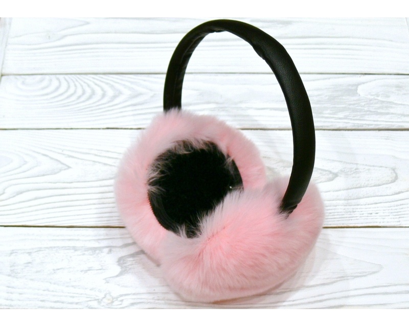 картинка Розовые наушники из стриженого меха кролика (арт.303) от магазина Наушники+